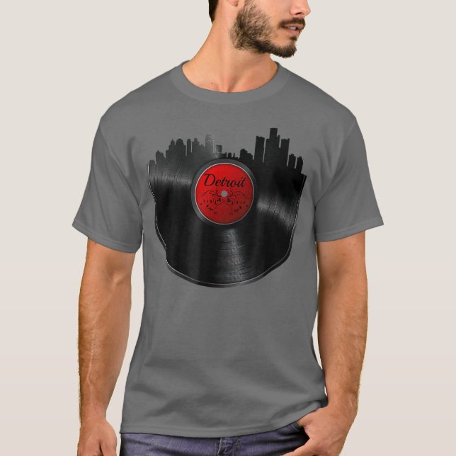 Detroit  Vinyl DJ Techno Music Skyline Gift T-Shirt (Front)