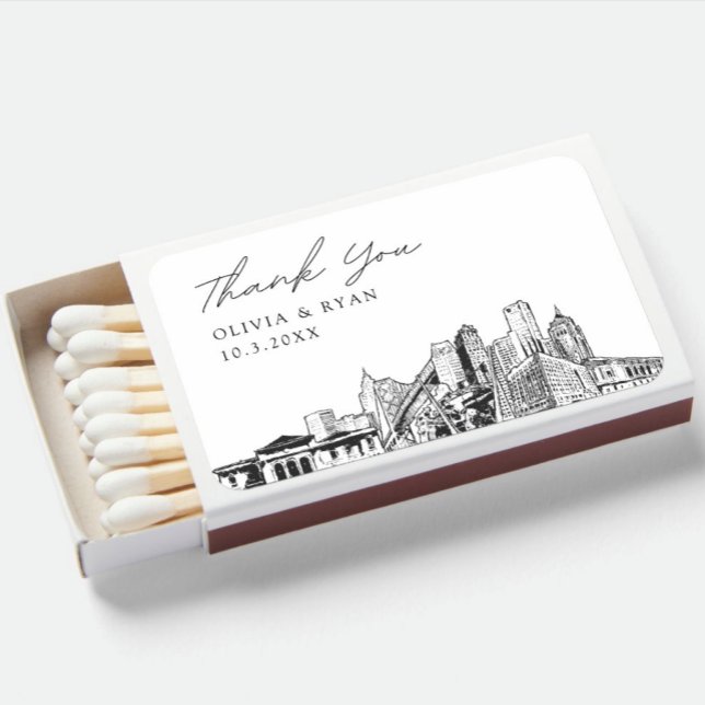 Detroit Wedding Favor Custom Thank You Matchboxes (Detroit Wedding Favor Custom Thank You Matchboxes
)