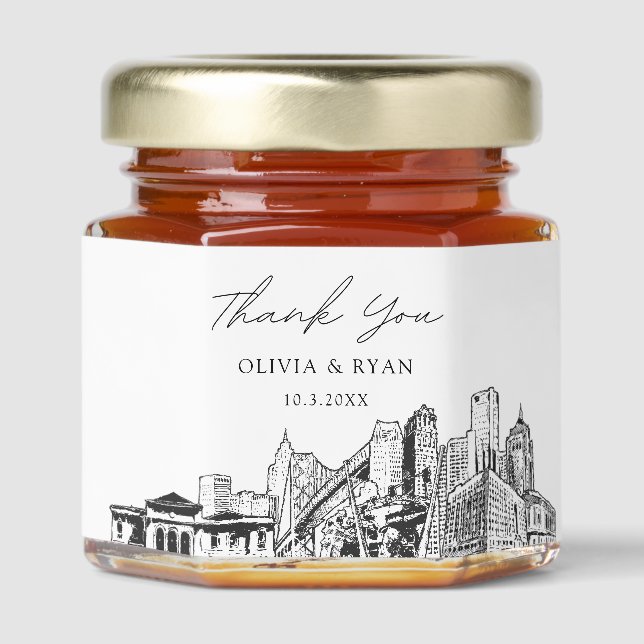 Detroit Wedding Favor Thank You Mini Honey Favors Honey Jar Favors (Front)