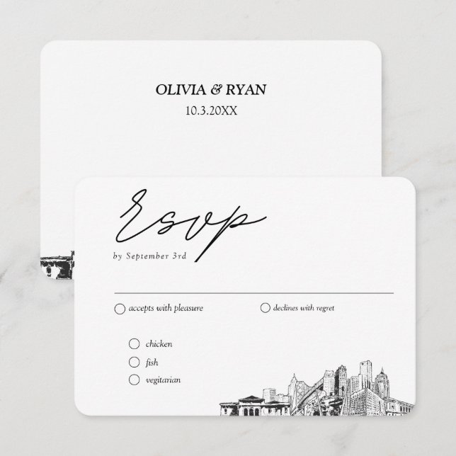 Detroit Wedding RSVP Meal Options Mailable Enclosure Card (Front/Back)