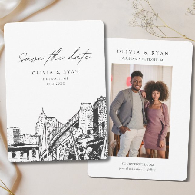 Detroit Wedding Save the Date Downtown Wedding Invitation (Detroit Save the Date)