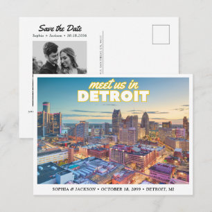 Detroit Wedding Save the Date Skyline Postcard