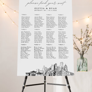 Detroit Wedding Seating Chart 24x36 with 12 Tables Foam Board