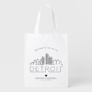 Detroit Wedding   Stylized Skyline Grocery Bag