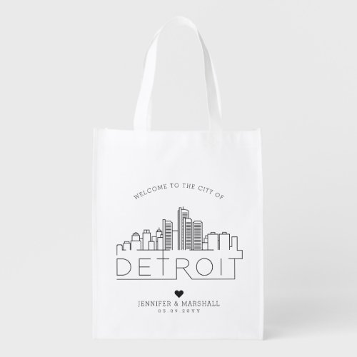 Detroit Wedding  Stylized Skyline Grocery Bag
