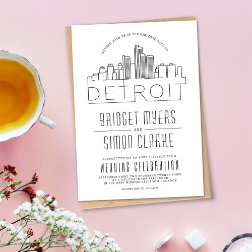 Detroit Wedding  Stylized Skyline Invitation