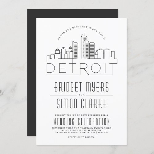 Detroit Wedding  Stylized Skyline Invitation