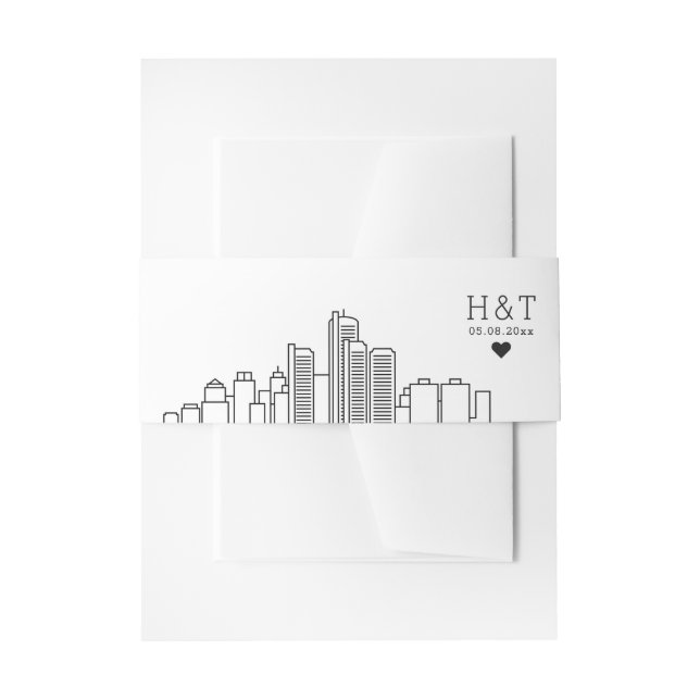 Detroit Wedding | Stylized Skyline Monogram Invitation Belly Band (Front Example)