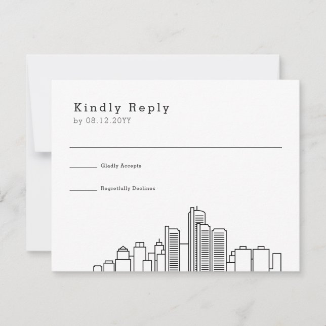 Detroit Wedding | Stylized Skyline RSVP Card (Front)