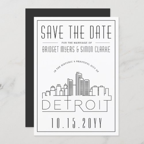 Detroit Wedding  Stylized Skyline Save the Date Invitation