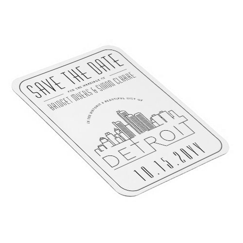 Detroit Wedding Stylized Skyline Save the Date Magnet