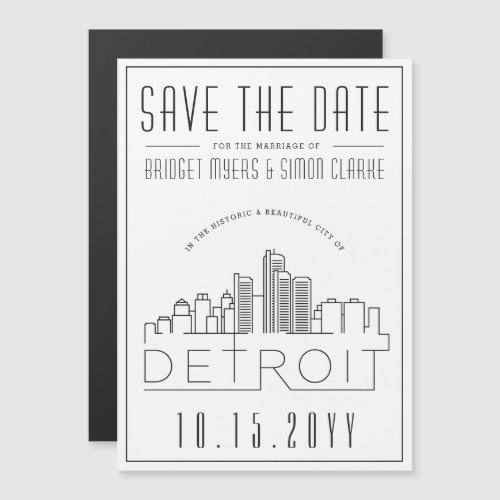 Detroit Wedding  Stylized Skyline Save the Date Magnetic Invitation
