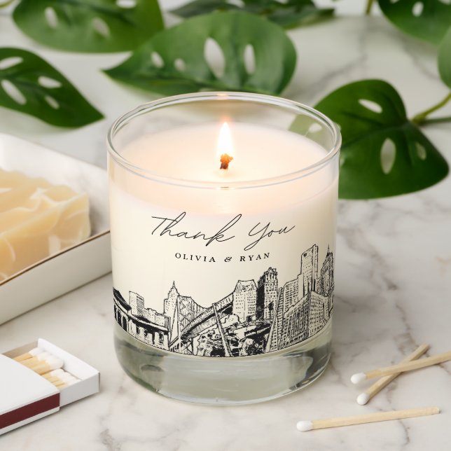 Detroit Wedding Thank You Gift Personalized Candle (Lit)