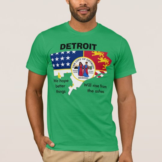 Detroit's flag in the city's outline tee shirt