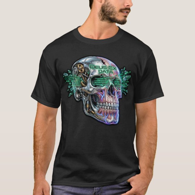 Deus Ex Data – Cyberpunk Skull T-Shirt Design (Front)
