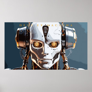 Deus Ex Machina White Gold Robot Portrait Poster