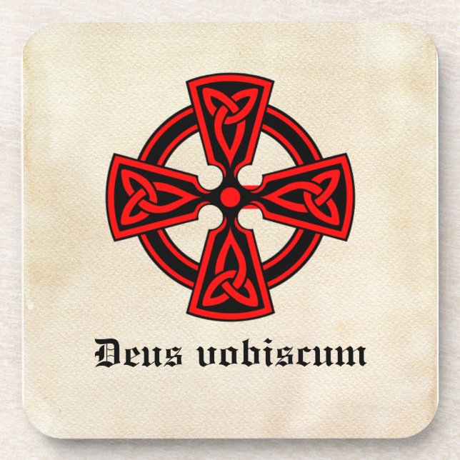 Deus Vobiscum Celtic Cross Beverage Coaster (Front)