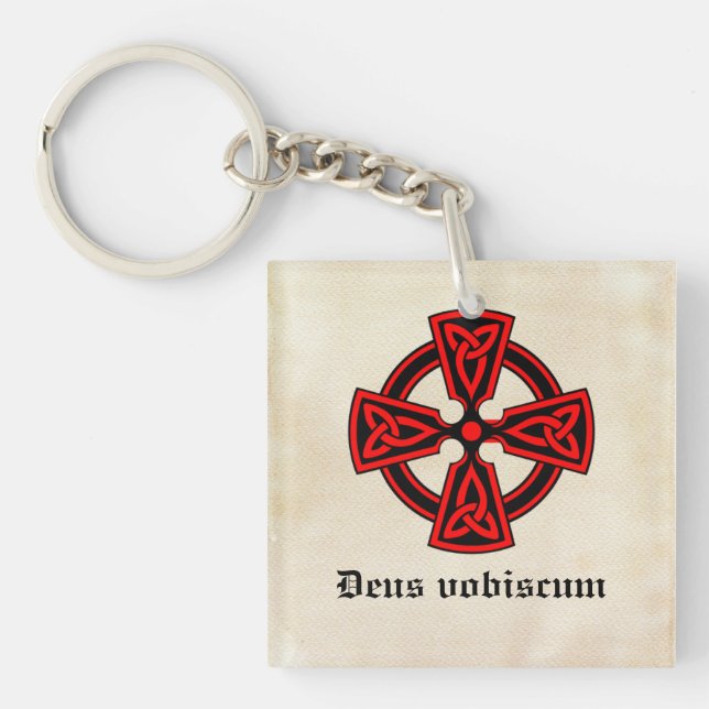 Deus Vobiscum Celtic Cross Keychain (Front)
