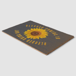 Deuteronomy 28:6 Blessed Coming In & Out Sunflower Fiber Doormat