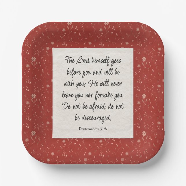 Deuteronomy 31:8 Bible Verse Image Paper Plates (Front)