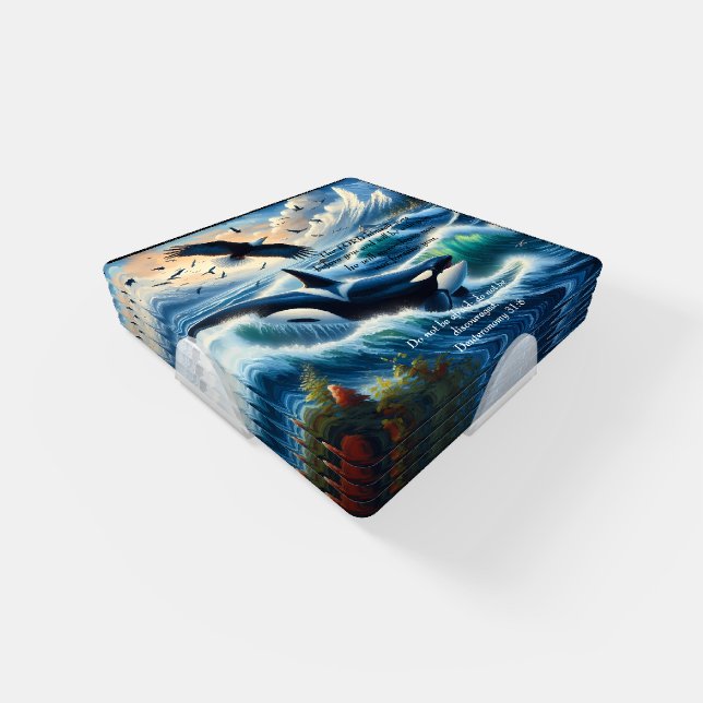 Deuteronomy 31:8 Christian ocean with a sunset   Coaster Set (Set)