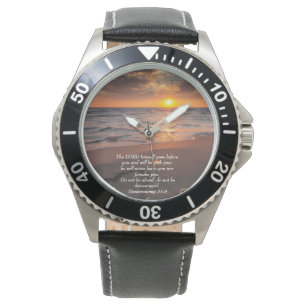 Deuteronomy 31:8 Christian ocean with a sunset Watch