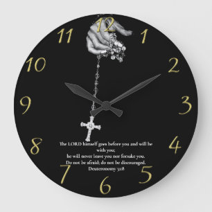  Deuteronomy 31:8 hand holding cross Large Clock