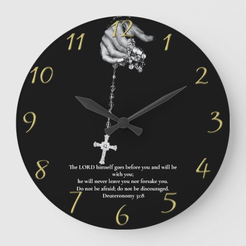  Deuteronomy 318 hand holding cross Large Clock