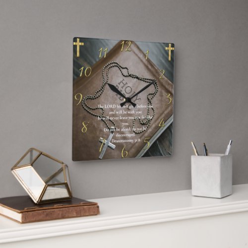  Deuteronomy 318  Holy Bible with cross  Square Wall Clock