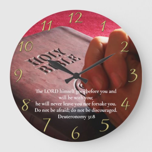  Deuteronomy 318 holy bible with hands  Large Clock