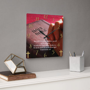 Deuteronomy 31:8 holy bible with hands Square Wall Clock