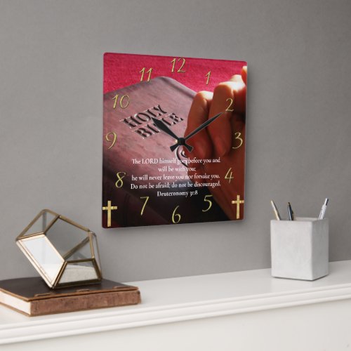  Deuteronomy 318 holy bible with hands   Square Wall Clock