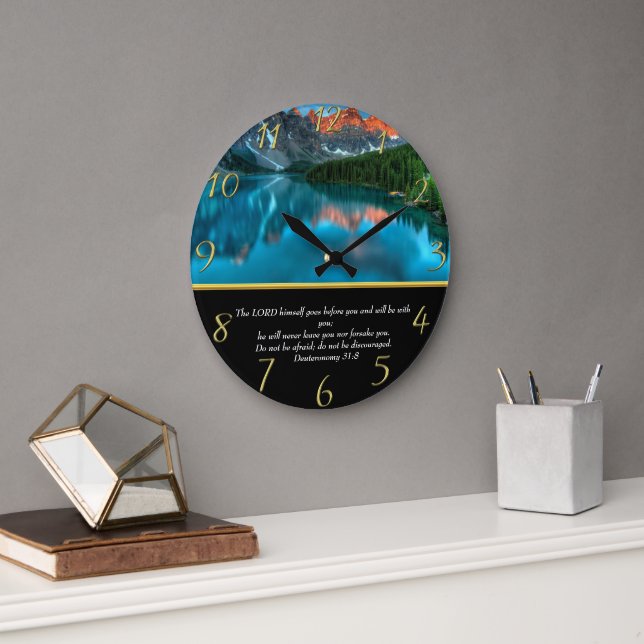 Deuteronomy 31:8 moutain lake  large clock (Office)