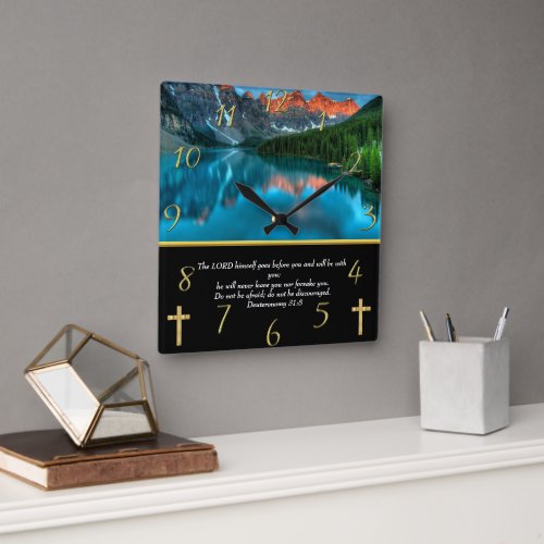 Deuteronomy 318 moutain lake  square wall clock