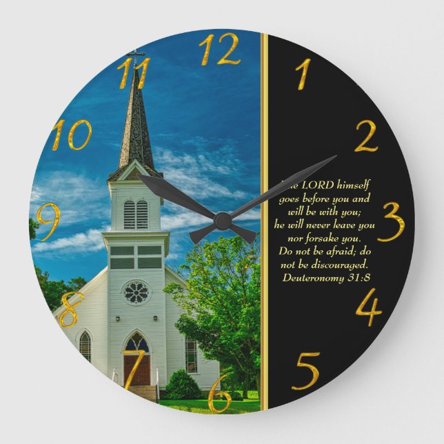  Deuteronomy 31:8 White Church  Large Clock (Front)