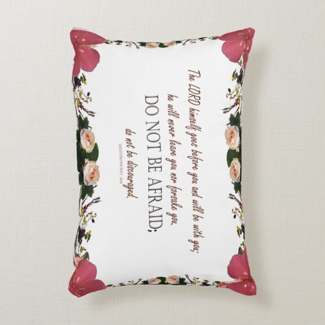 Deuteronomy 31, Do not be afraid, Red Floral Accent Pillow (Front(Vertical))