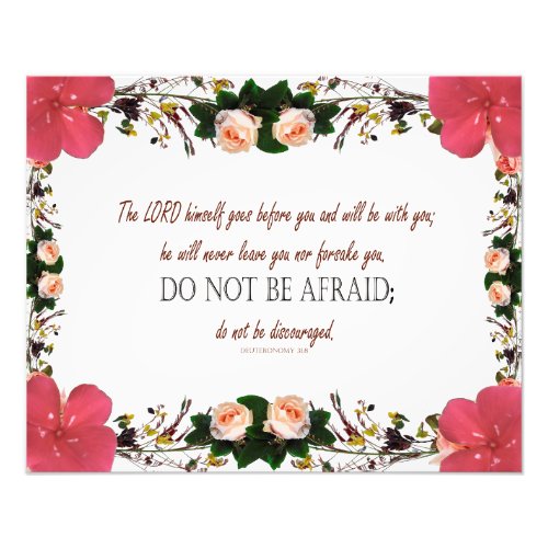 Deuteronomy 31 Do not be afraid Red Floral Photo Print