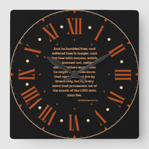 Deuteronomy 8:3 KJV Bible Verse Roman Numeral Square Wall Clock