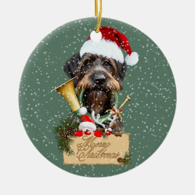 Deutsch Drahthaar, Merry Christmas! Magnet Button  Ceramic Ornament (Front)