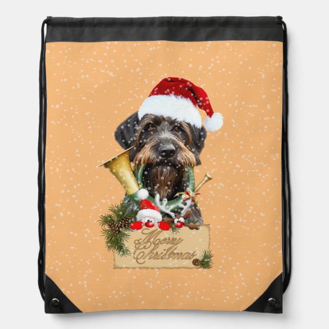 Deutsch Drahthaar, Merry Christmas! Magnet Button  Drawstring Bag (Front)