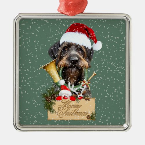 Deutsch Drahthaar Merry Christmas Magnet Button  Metal Ornament