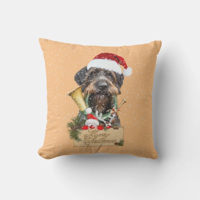 Deutsch Drahthaar, Merry Christmas! Magnet Button  Outdoor Pillow (Front)