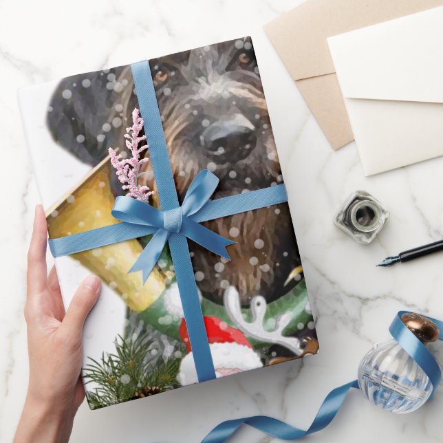 Deutsch Drahthaar, Merry Christmas! Magnet Button Wrapping Paper (Gifting)