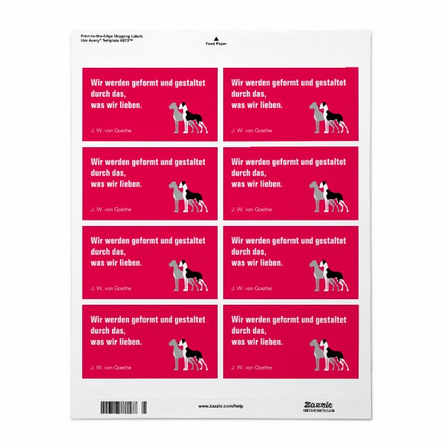 Deutsche Dogge Briefaufkleber Label (Full Sheet)