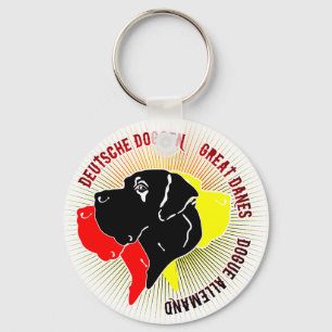 Deutsche Doggen Schwarz Rot Gold Keychain