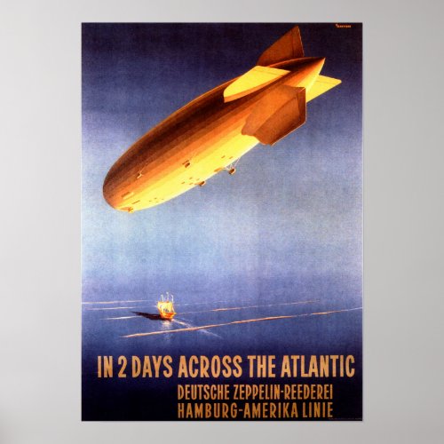 DEUTSCHE ZEPPELIN 2 Days Across Atlantic Vintage Poster