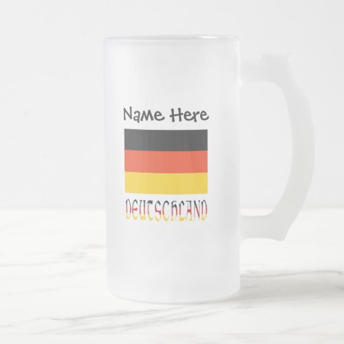 Deutschland and German Flag Black Personalized  Frosted Glass Beer Mug
