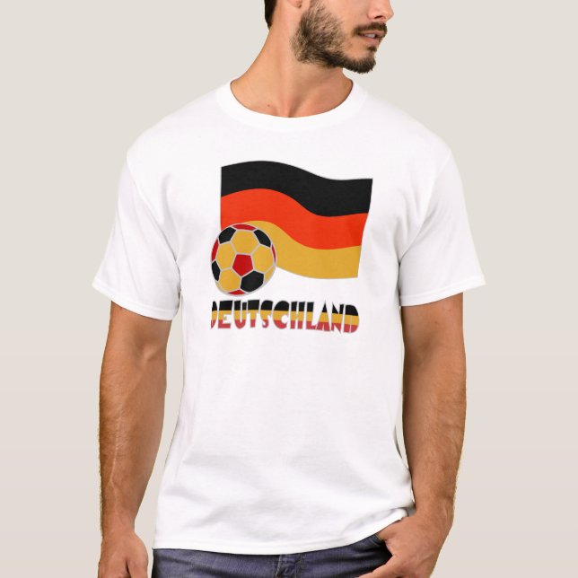 Deutschland Flag and Soccer Ball Gray Border T-Shirt (Front)