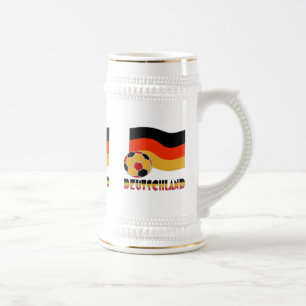 Deutschland Flag with Soccer Ball Gray Border Beer Stein
