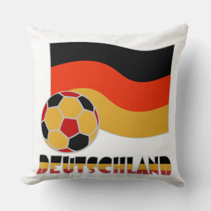 Deutschland Flag with Soccer Ball Gray Border Throw Pillow